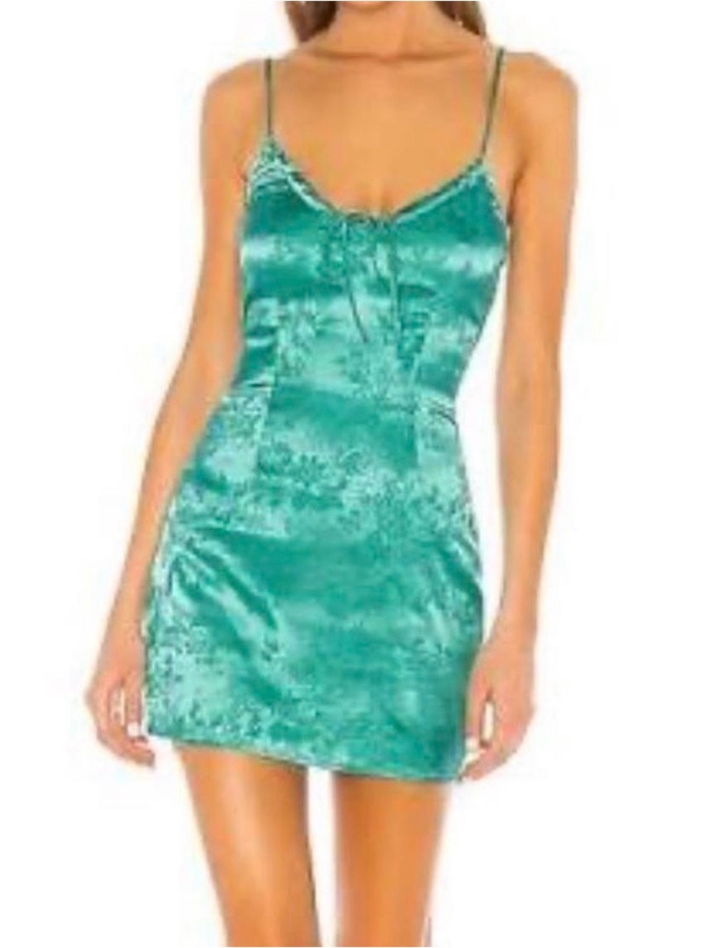 Superdown green/teal satin mini dress with lace up front. New with tags. Size S